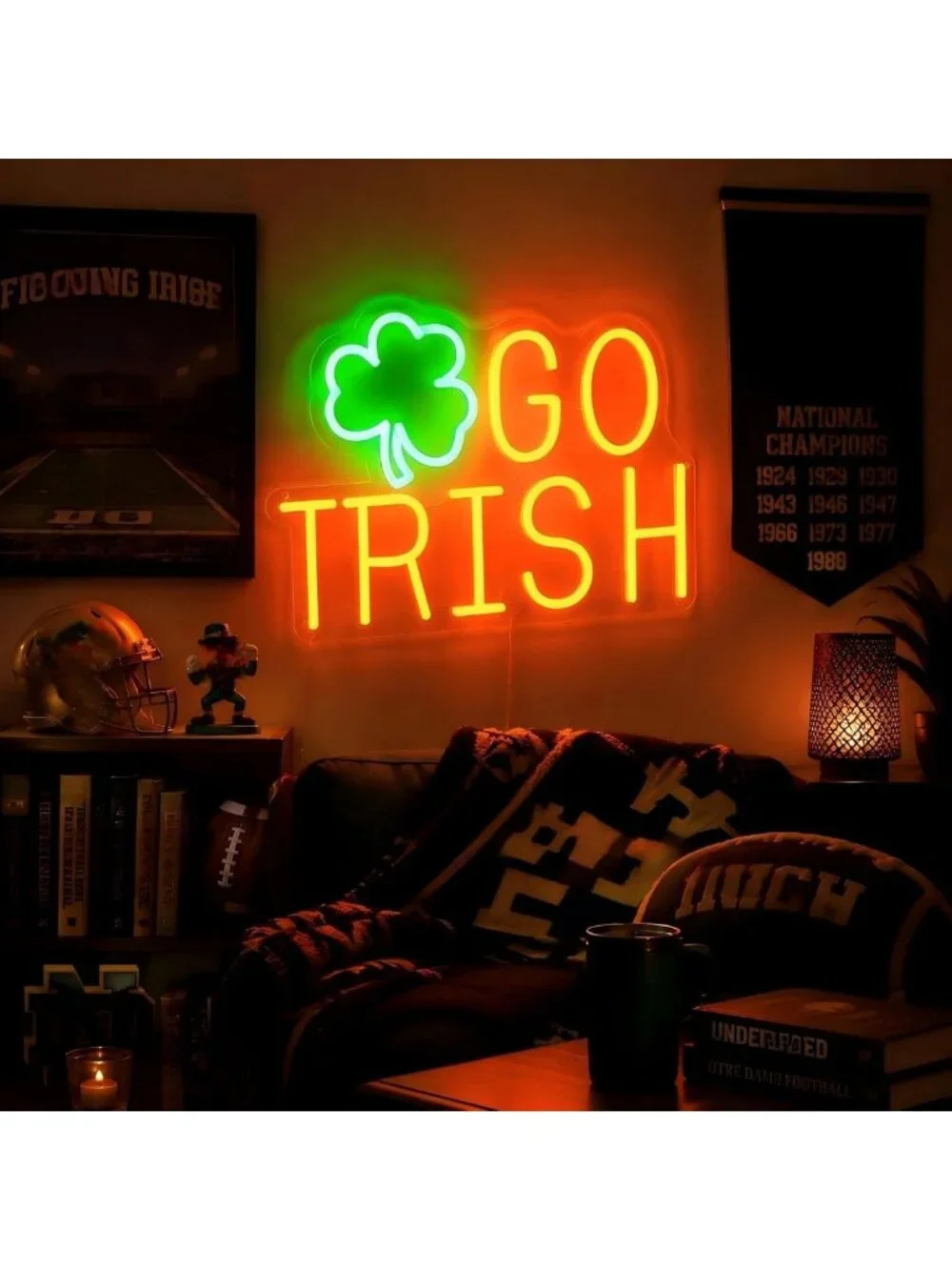 Neon Shamrock Sign - Green & Orange IRISH Wall Light Decor for St. Patrick's Day